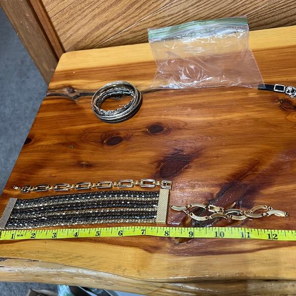 Bracelet Lot 11 Pieces Silver Black Gold Tone Stacking Shimmer Bangles Filigree - Picture 4 of 13